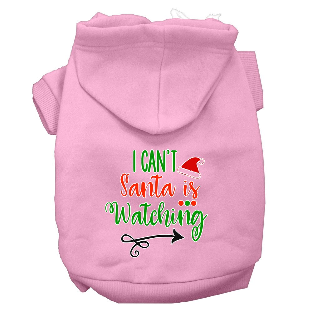 I Can't, Santa is Watching Screen Print Dog Hoodie Light Pink L
